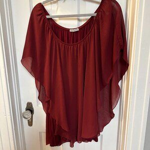 Cha Cha Vente Maroon Boho Flowy Blouse w/ Butterfly Sleeves-Size 1X